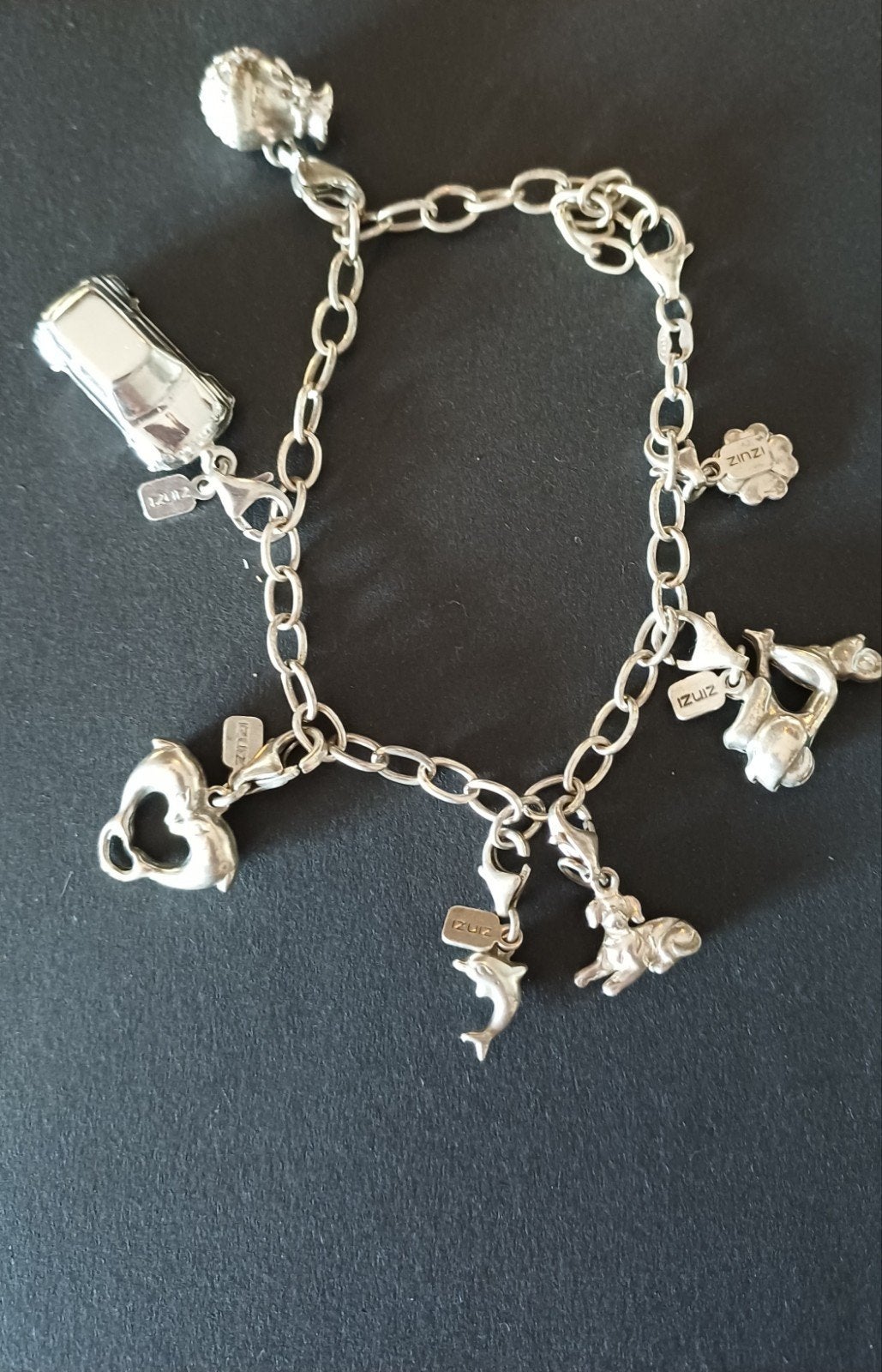 Zinzi Zilveren bedelarmband met 7 zinzi bedels, Ophalen of Verzenden, Zo goed als nieuw, Zilver, Zilver