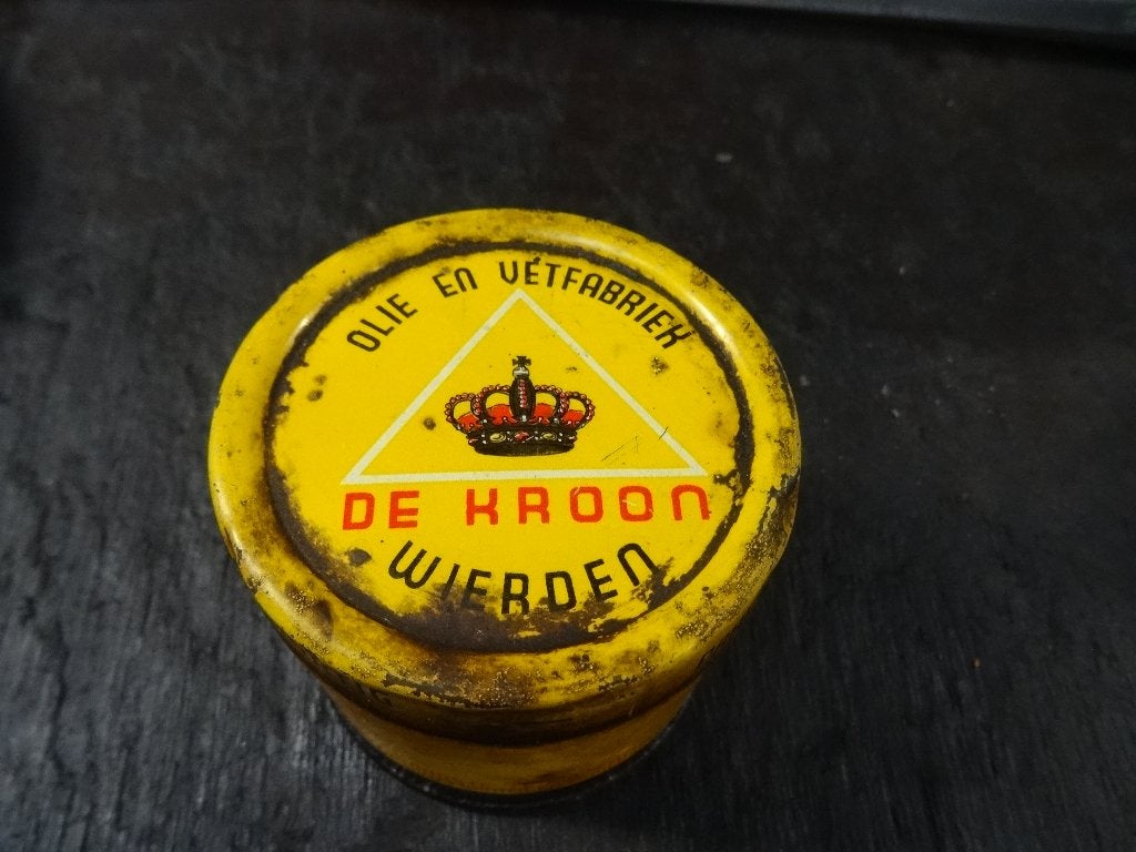 Antiek oud blik De Kroon olie en vetfabriek ledersmeer, Ophalen, Gebruikt, Overige