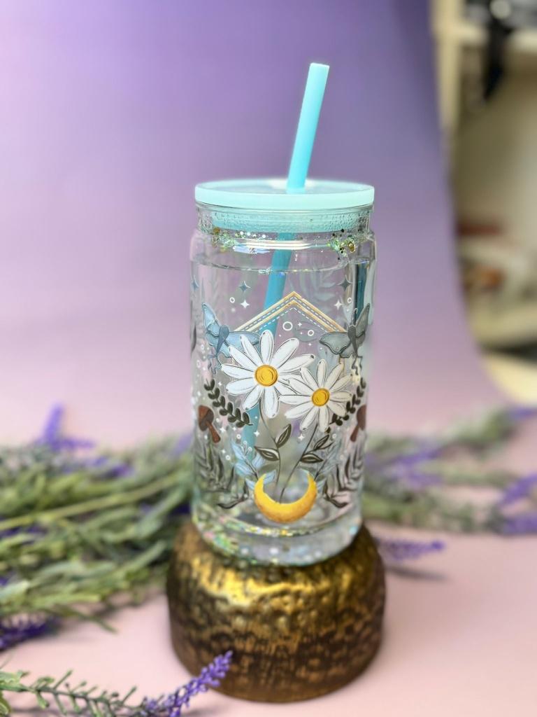 Snow Globe Tumbler Glitter Beker Celestial  cottagecore, Glas of Glazen, Verzenden, Nieuw, Overige stijlen