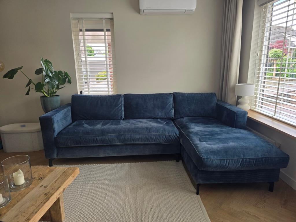Fluweel velvet blauwe bank, Ophalen, Zo goed als nieuw, Stof