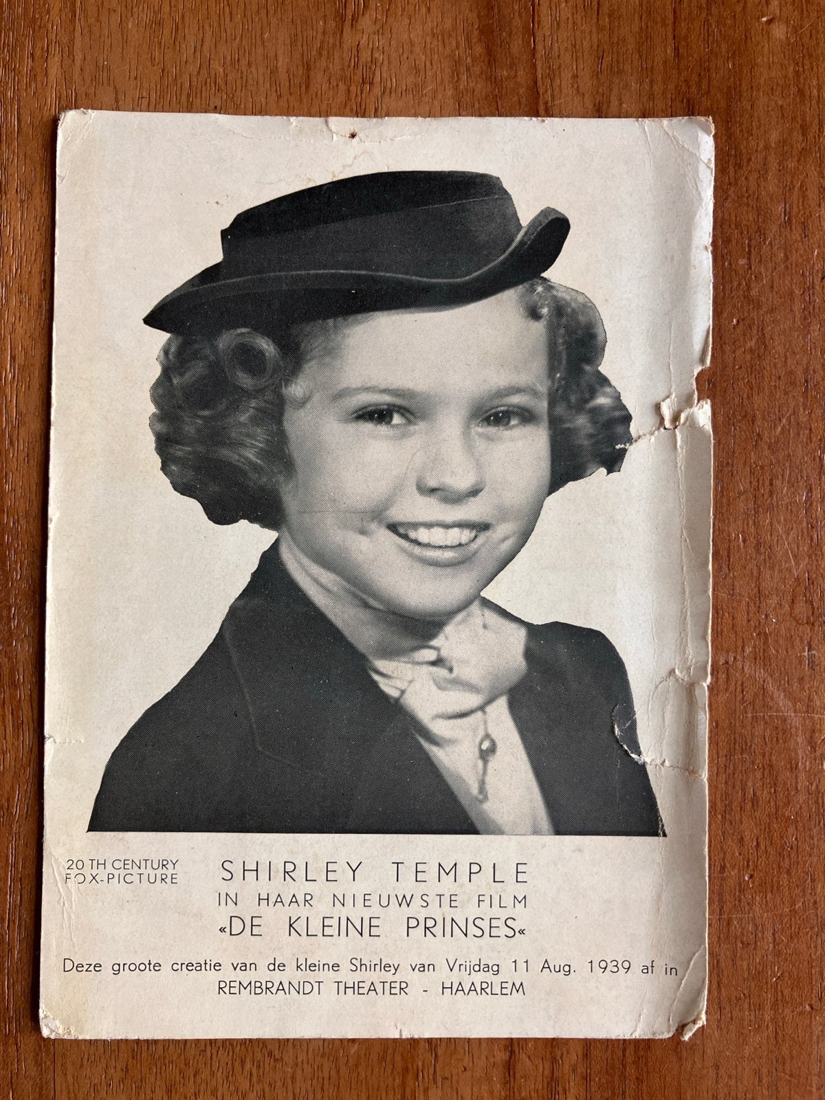Zeldzame Shirley Temple filmflyer "De Kleine Prinses" - 1939, Ophalen of Verzenden, Gebruikt, Foto of Kaart
