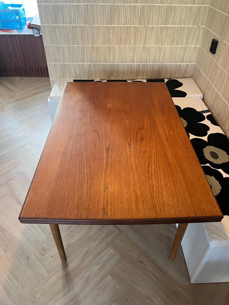 Vintage uitschuifbare eettafel, Huis en Inrichting, Tafels | Eettafels, Ophalen, Gebruikt, 100 tot 150 cm, Teakhout