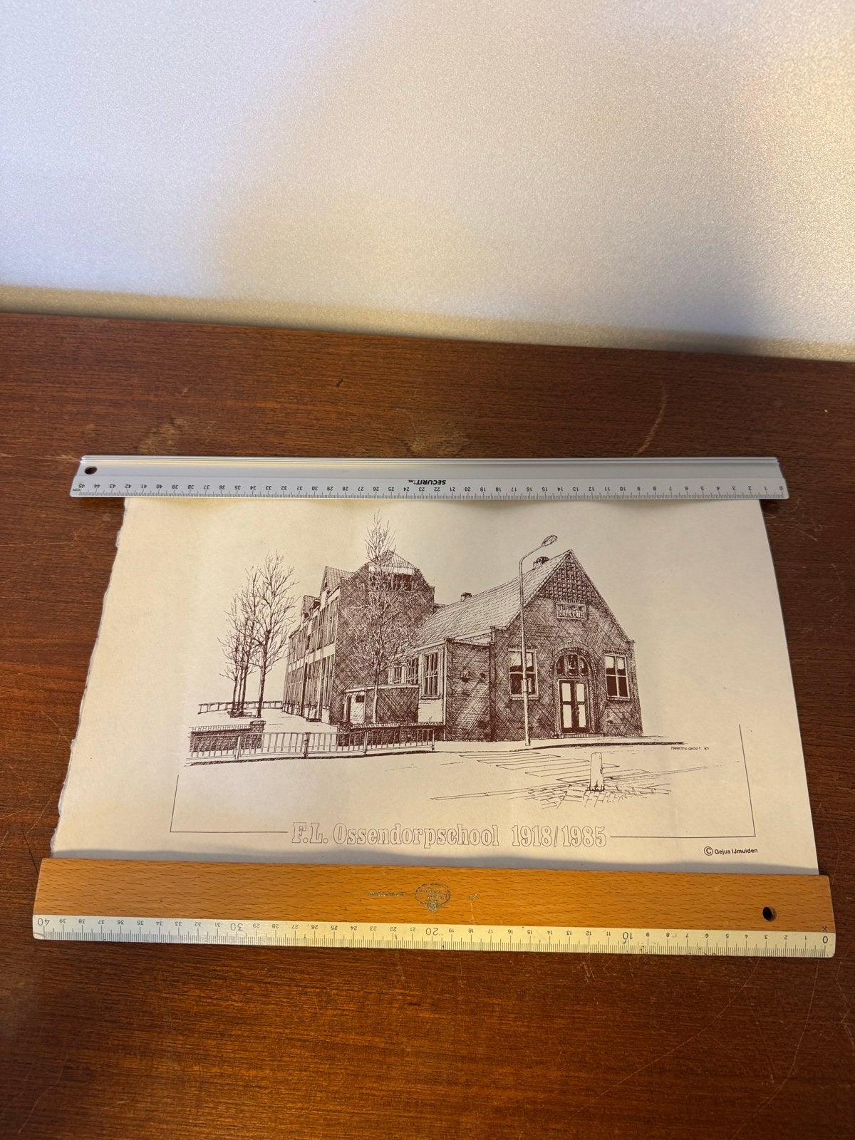 Tekening P.L. Ossendorpschool 1918/1935 - Maarten Groot '85, Antiek en Kunst, Ophalen, Tekening, Pentekening, Gesigneerd