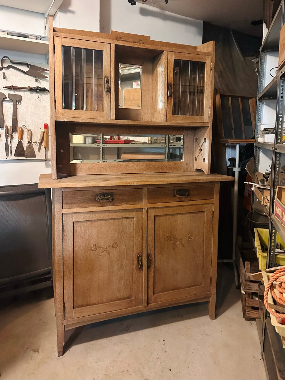 eiken buffetkast / servieskast - vintage, Ophalen, Glas, Gebruikt, Vintage