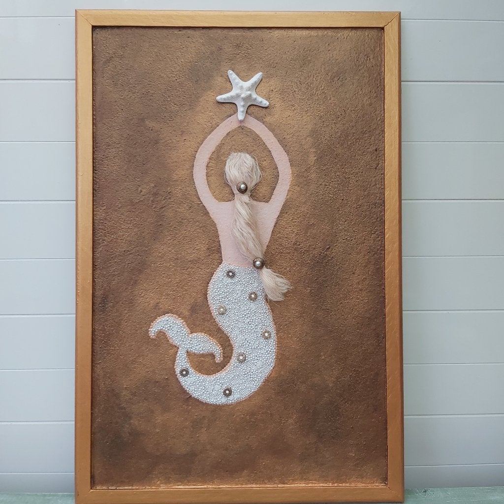 3D schilderij met zeemeermin in goud, Ophalen of Verzenden, Nieuw, Schilderij
