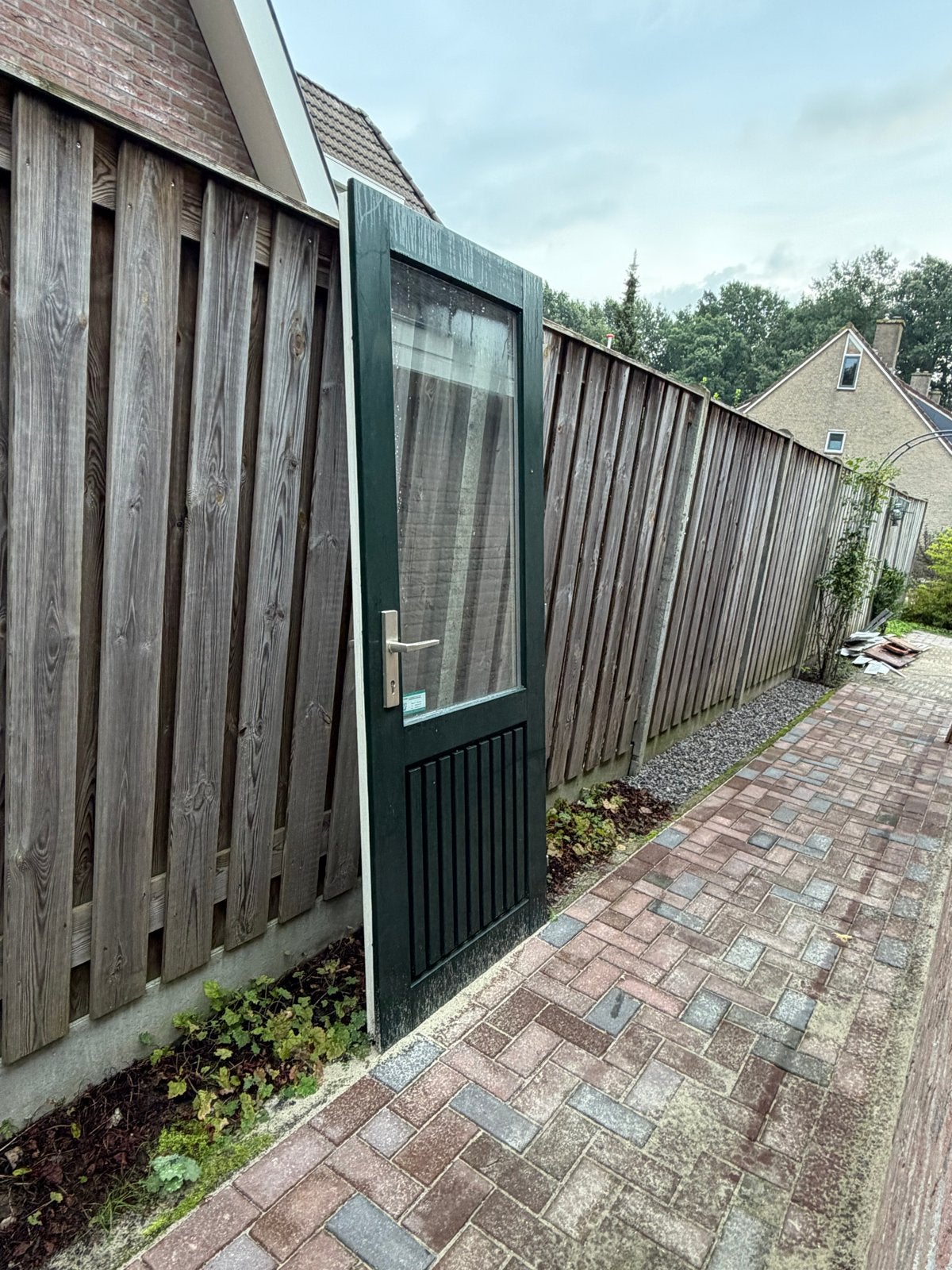 Hardhouten buitendeur met glas, Doe-het-zelf en Verbouw, Ophalen, Gebruikt, 80 tot 100 cm, Buitendeur