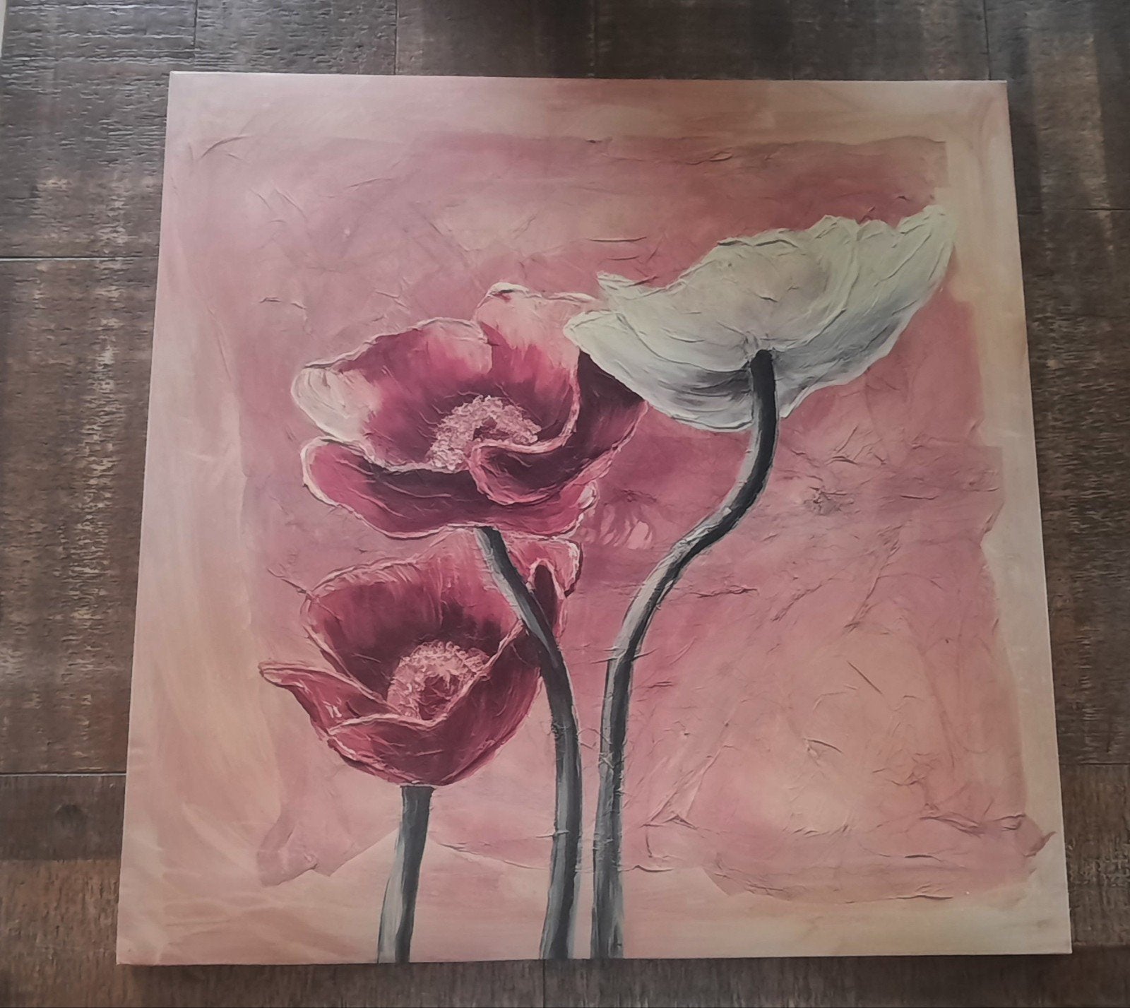 Schilderij Klaprozen - 70x70 cm - Mooie Kleur, Kunststof, Op houten frame, Ophalen of Verzenden, Print