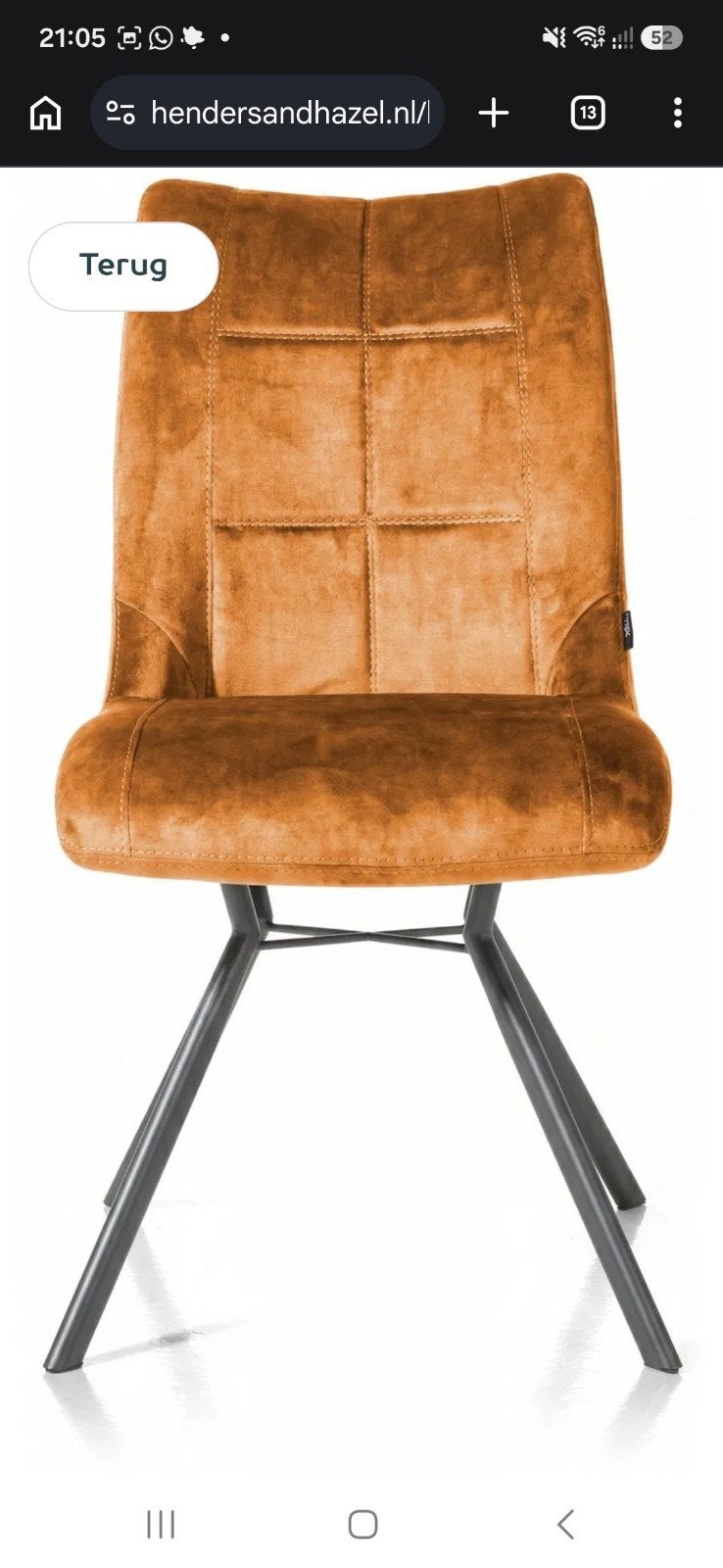 2 Henders & Hazel Eetkamerstoelen Mischa - Okergeel, Twee, Overige kleuren, Zo goed als nieuw, Metaal