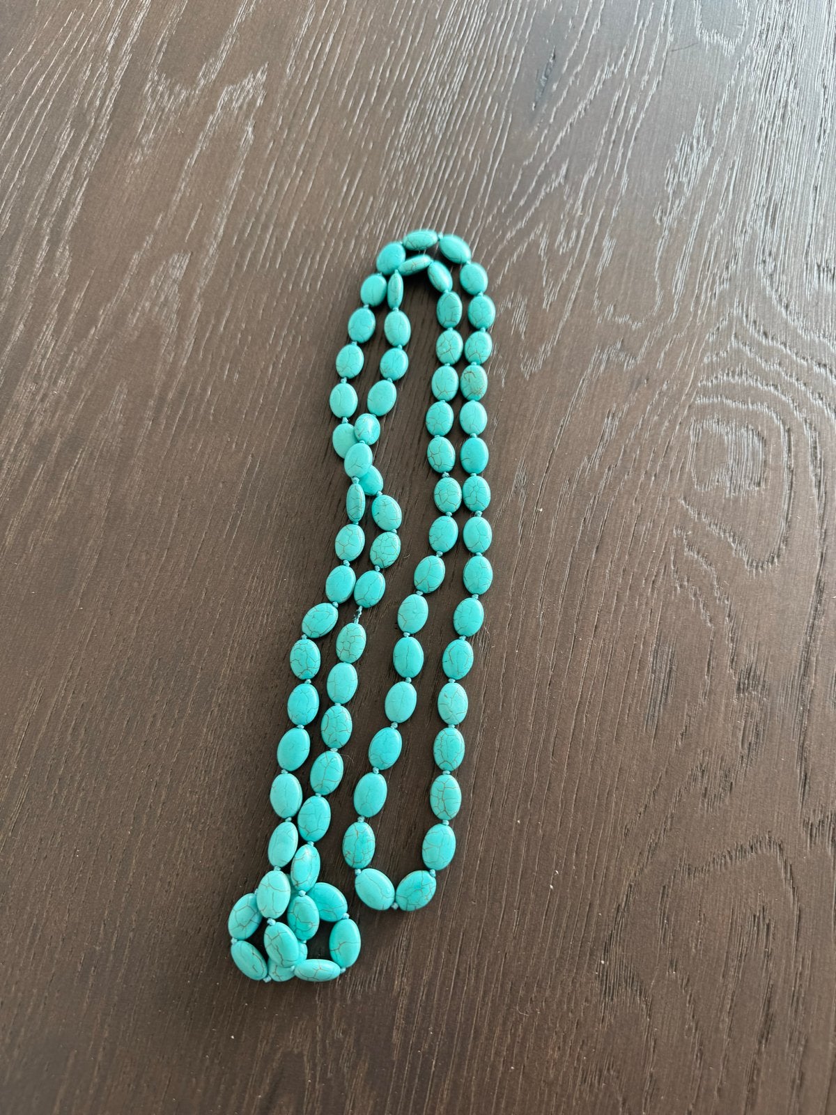 Lange ketting met turquoise stenen, Sieraden, Tassen en Uiterlijk, Kettingen, Blauw, Ophalen of Verzenden, Zo goed als nieuw, Steen of Mineraal