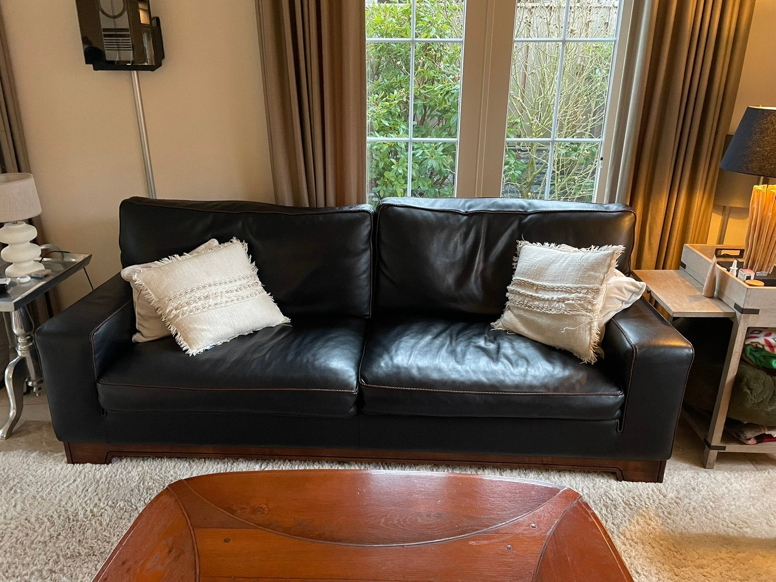 Lederen bank, Huis en Inrichting, Ophalen, Zo goed als nieuw, 200 tot 250 cm, Leer