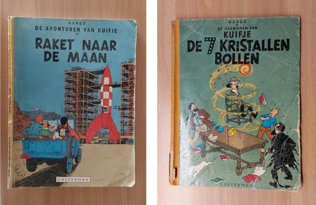 Kuifje De 7 kristallen bollen en Kuifje Raket naar de maan, Boeken, Gelezen, Ophalen of Verzenden, Meerdere stripboeken, Hergé