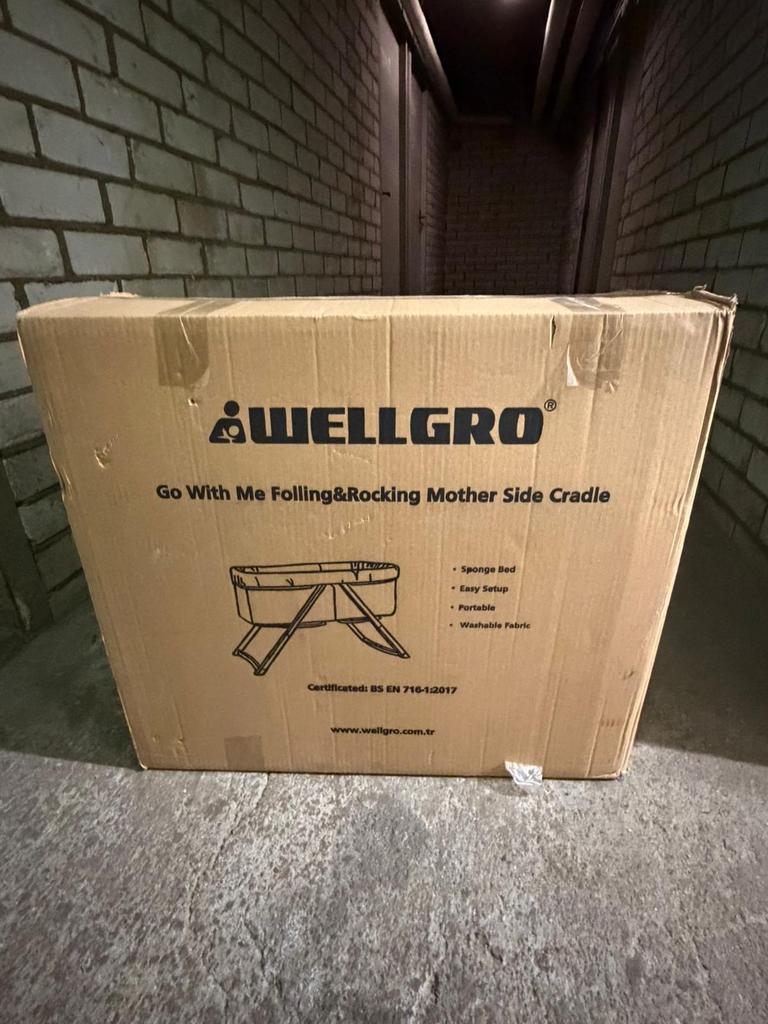 WELLGRO Babywieg - Inklapbaar Babybed Antraciet, Kinderen en Baby's, Babywiegjes en Ledikanten, Ophalen of Verzenden, Zo goed als nieuw
