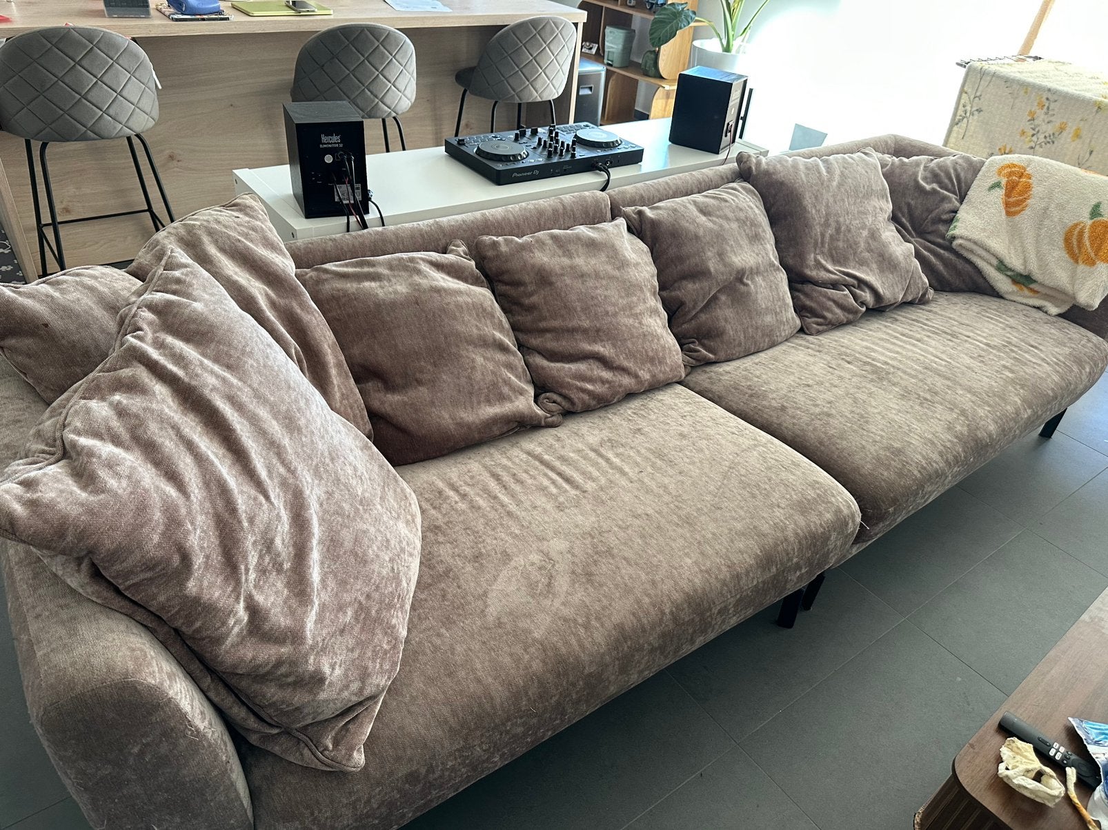 Grote roze loungebank – 280 cm – ruim en comfortabel, Ophalen, Gebruikt, Stof