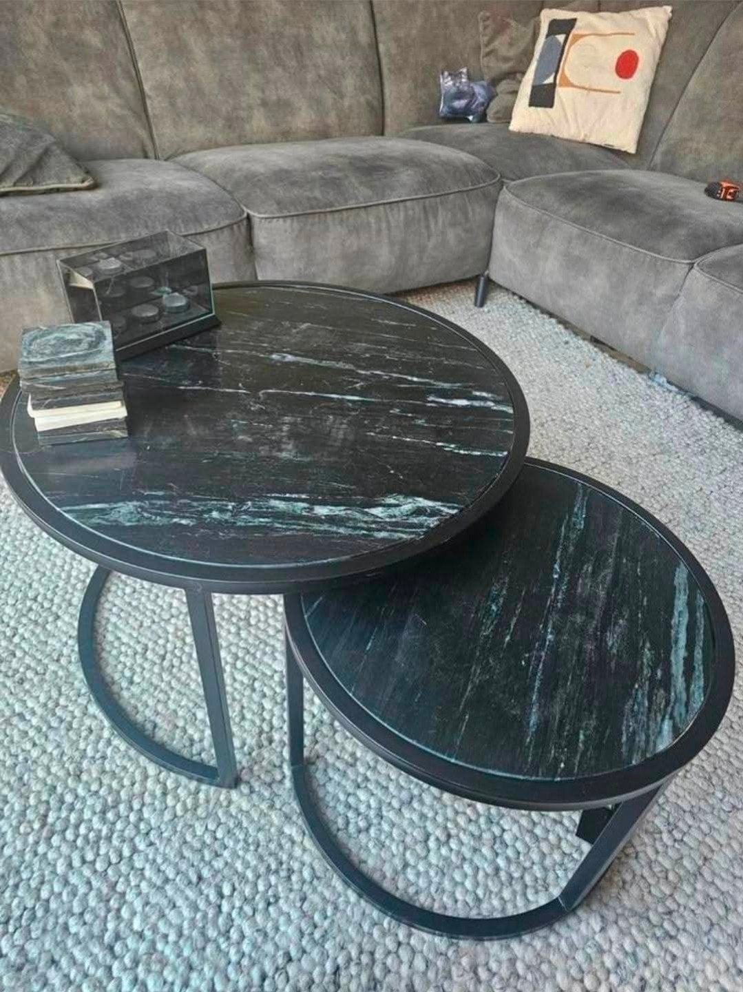 2 marmeren salontafels van Zitmaxx - 70cm en 50cm, Ophalen, Gebruikt, Rond, Overige materialen