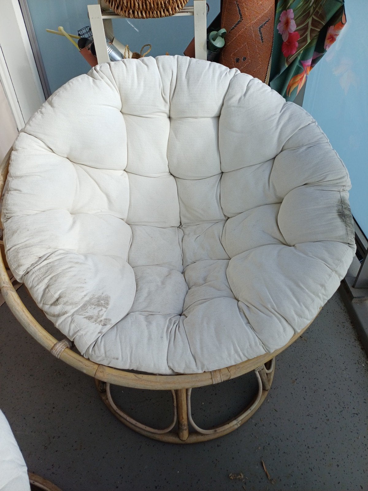 Comfortabele Papasan stoel en bank met kussens 50eu, Ophalen, Gebruikt, Twee, Wit