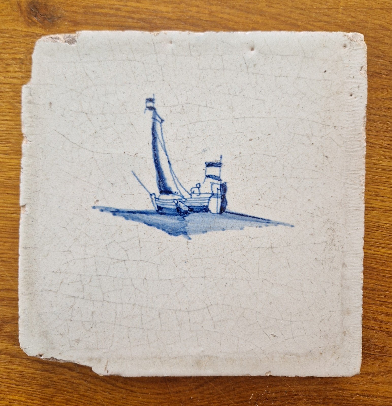 Antieke tegel Blauw - Wit. Zeilschip circa 1700, Antiek en Kunst, Ophalen of Verzenden