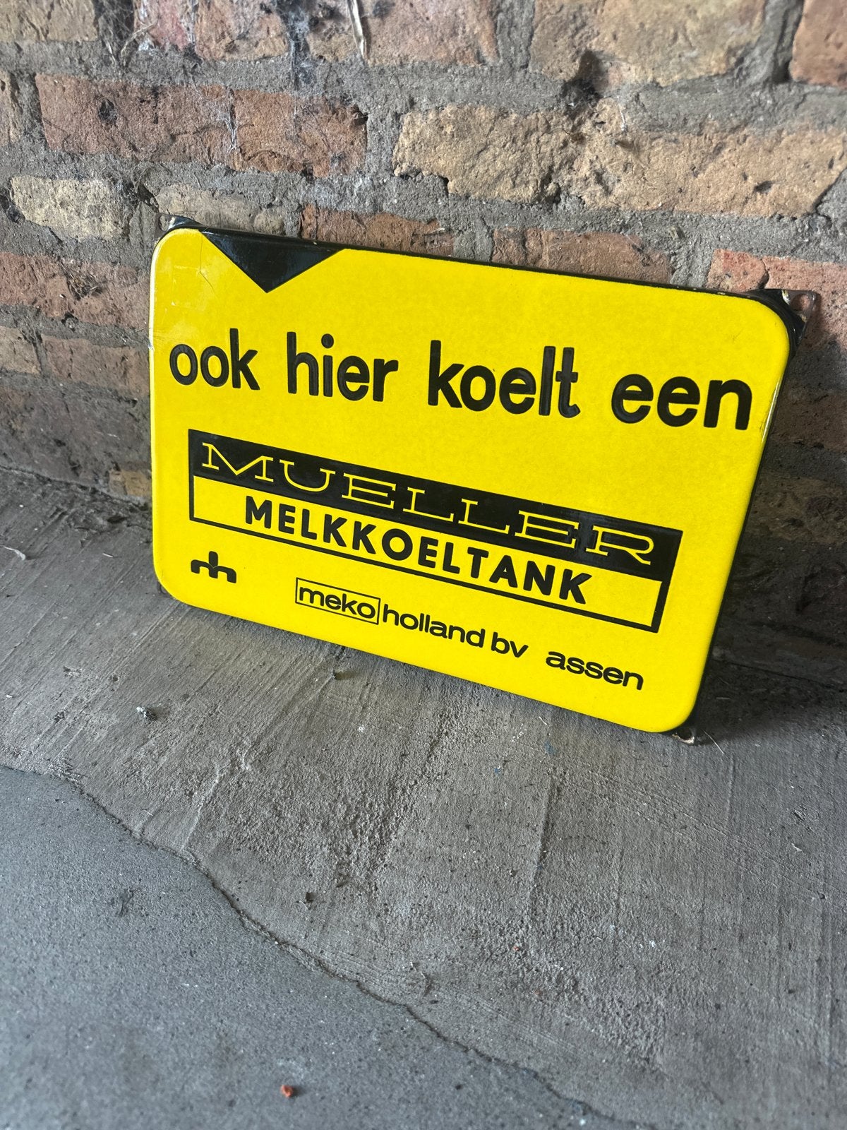 Vintage Mueller Melkkoeltank melkmachine Emaille Bord - Zeld, Ophalen of Verzenden
