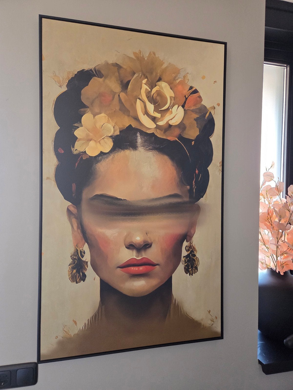 Modern Portret Schilderij - Vrouw met Bloemen en Oorbellen, Ophalen, Nieuw, Schilderij