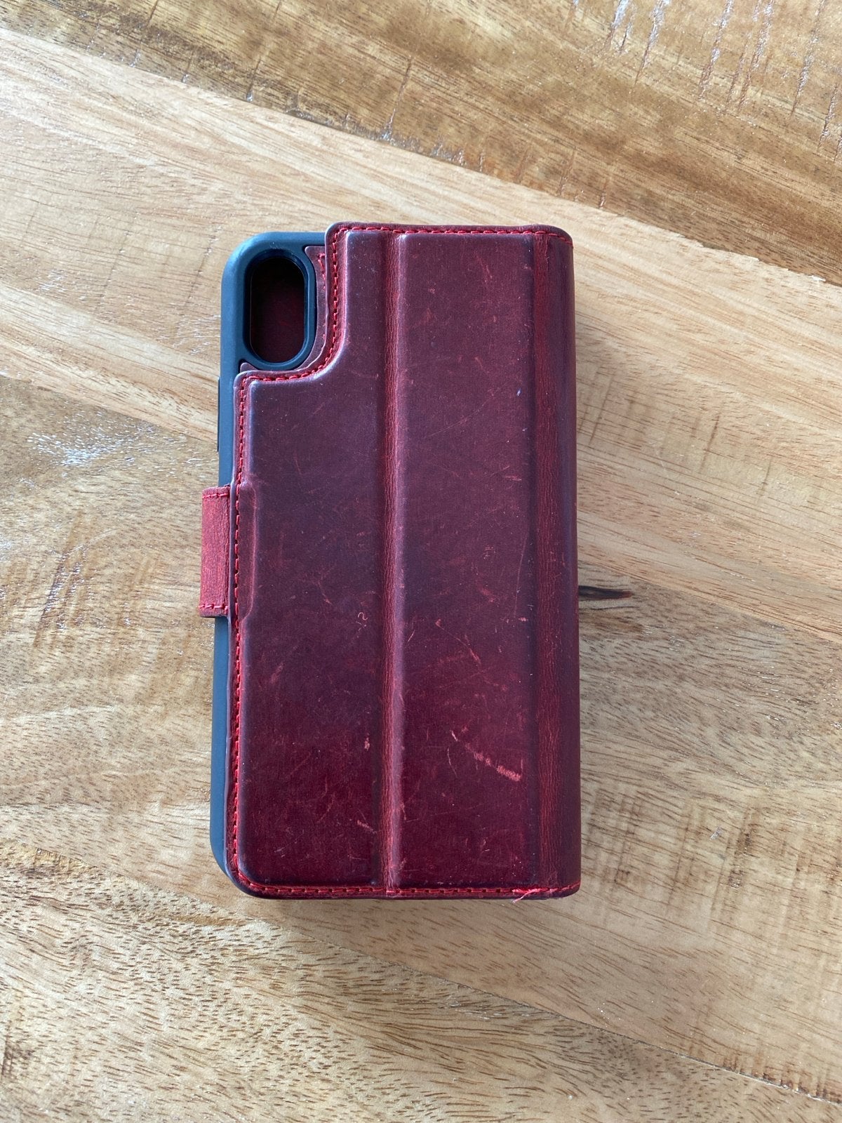 Rood leren iPhone hoesje met pasjeshouder, Pasjeshouder, Gebruikt, IPhone XR, Hoesje of Tasje