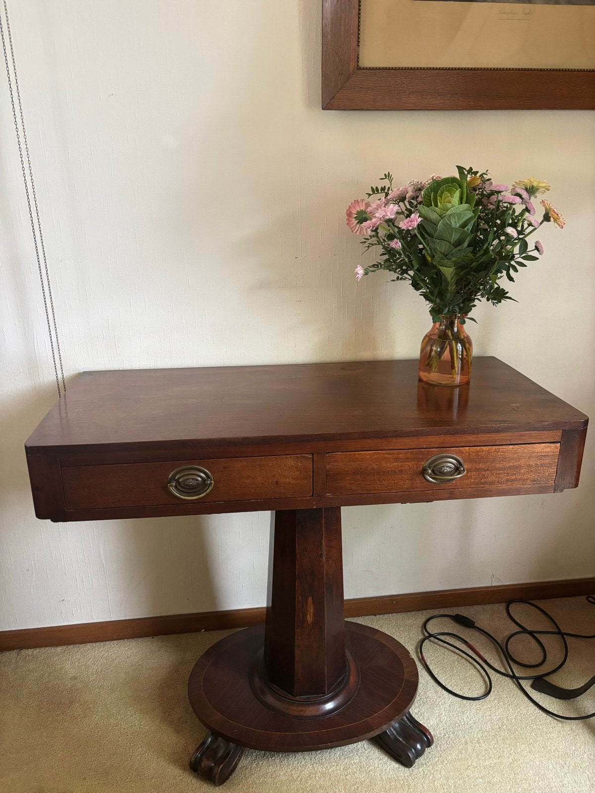 Antieke Mahonie Console Tafel met Lades, Ophalen