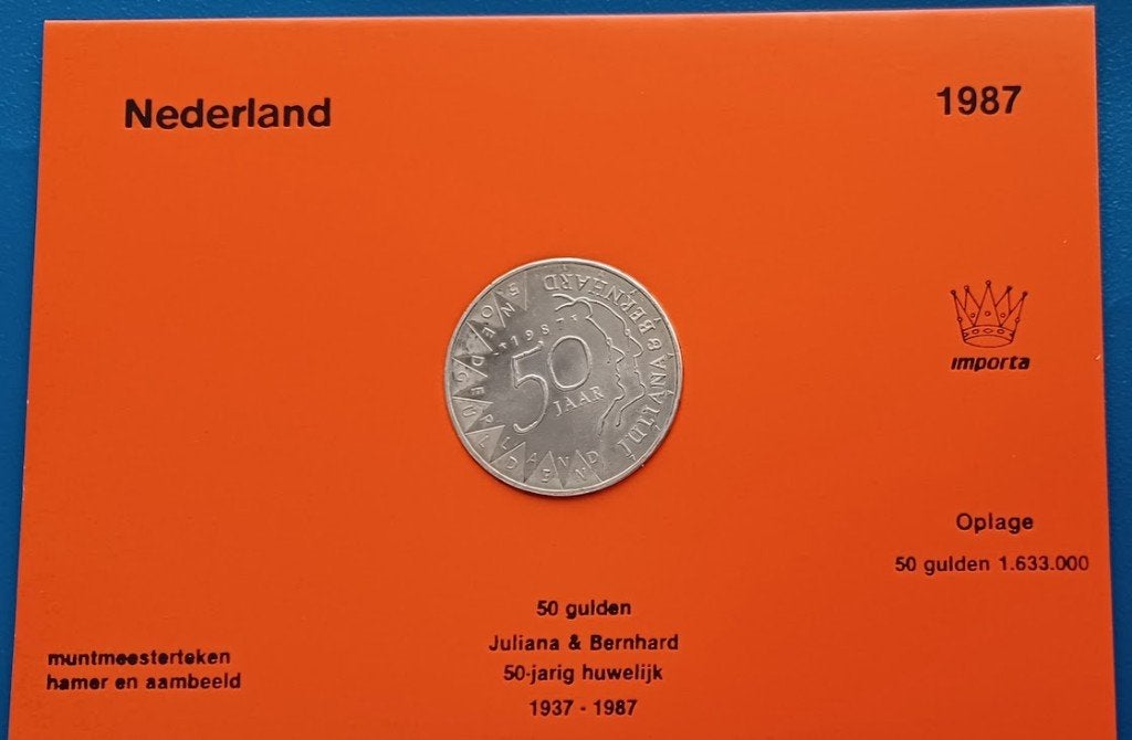 50 gulden 1987 - Juliana & Bernard 50-jarig Huwelijk, Koningin Beatrix, Zilver, 50 gulden, Verzenden