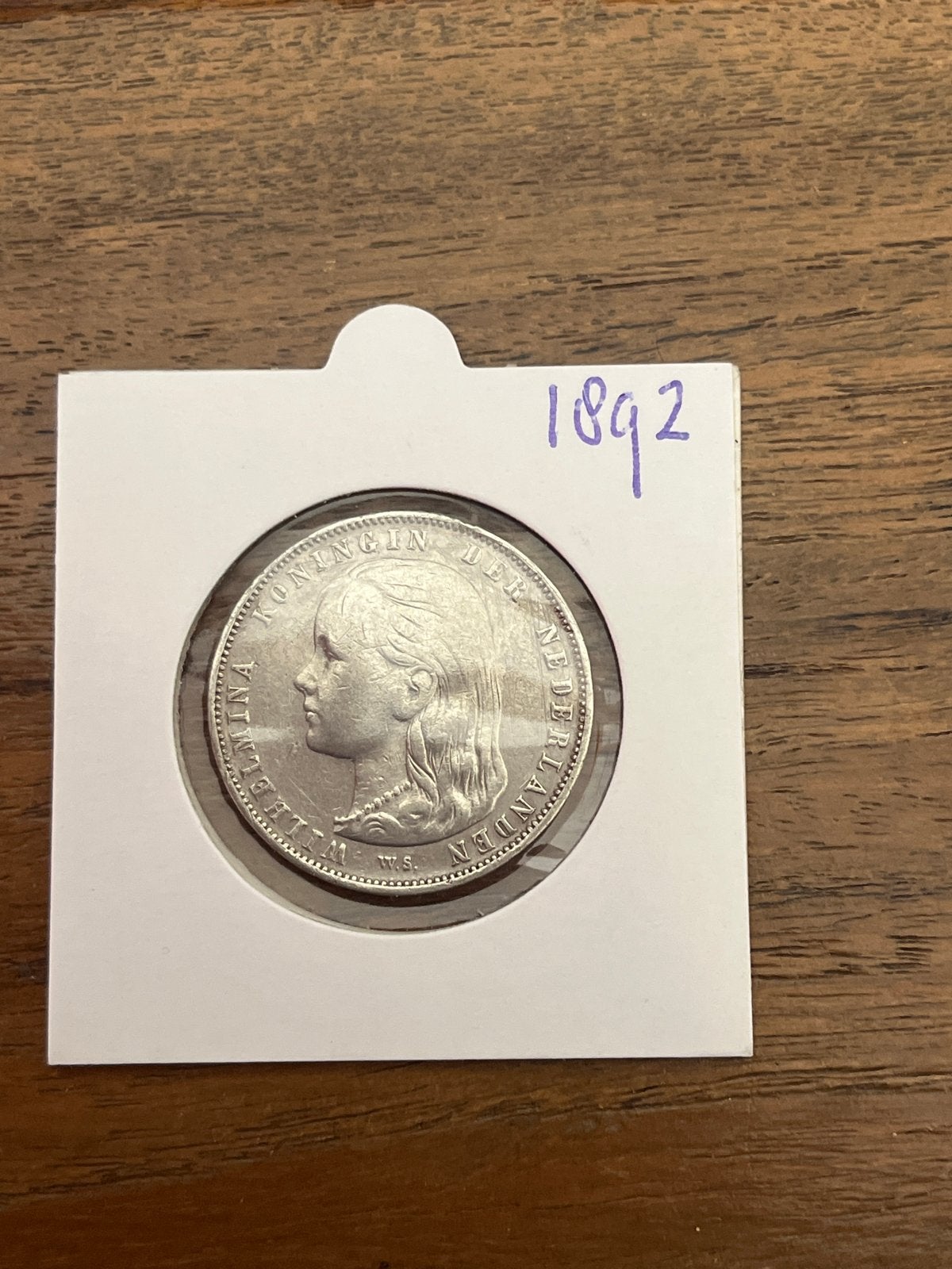 Zilveren gulden 1892 Koningin Wilhelmina (hangend haar), Postzegels en Munten, Munten | Nederland, 1 gulden, Zilver, Ophalen of Verzenden