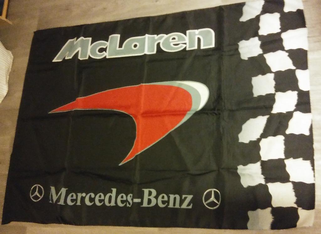 McLaren Mercedes-Benz F1 Formule 1 team vintage auto vlag 1, Ophalen of Verzenden, Zo goed als nieuw, Auto's