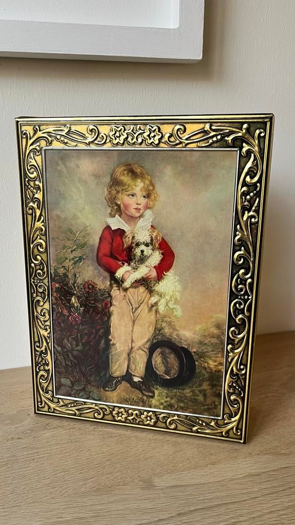Groot Vintage blik met Gouden Details en jongen met hond, Ophalen of Verzenden