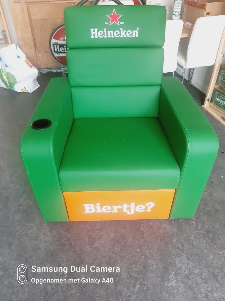 Mooie Heineken stoel met la voor een kratje bier, Ophalen, Zo goed als nieuw, Reclamebord, Plaat of Schild, Heineken