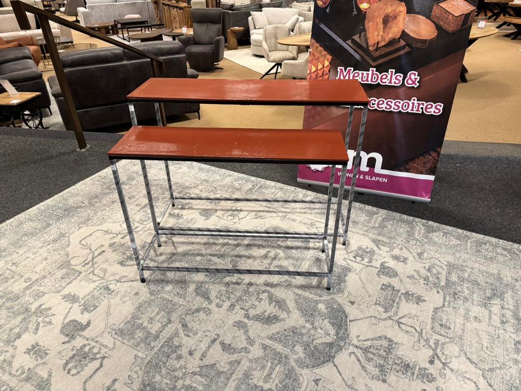 Sidetable metaal 2-delig €189,- Roest Bruin Direct leverbaar, Huis en Inrichting, Ophalen, 50 tot 100 cm, #Sidetable#2-Delig#Metaal#Roest Bruin#Salontafels