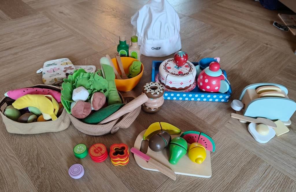 Houten en stoffen speelgoed Keuken Accessoires, Ophalen, Zo goed als nieuw, Hout, Speelkeuken-accessoire