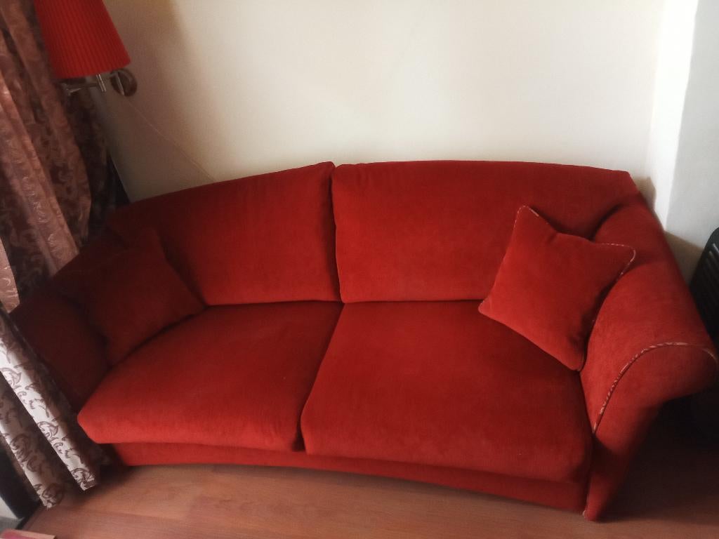 Comfortabel rood bankstel / grote bank + 2 diepe fauteuils, Ophalen, Gebruikt, Stof