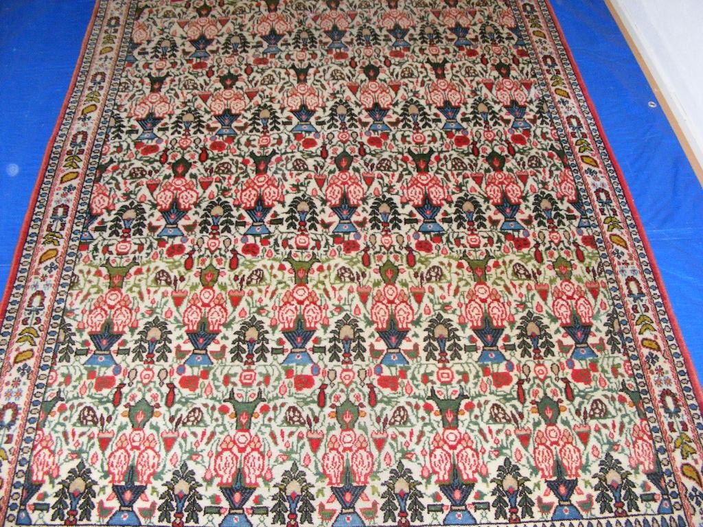 Handgeknoopt Perzisch Tapijt qoum - iran Maat:1.42X2.08.m, 100 tot 150 cm, 200 cm of meer, Crème, Ophalen of Verzenden