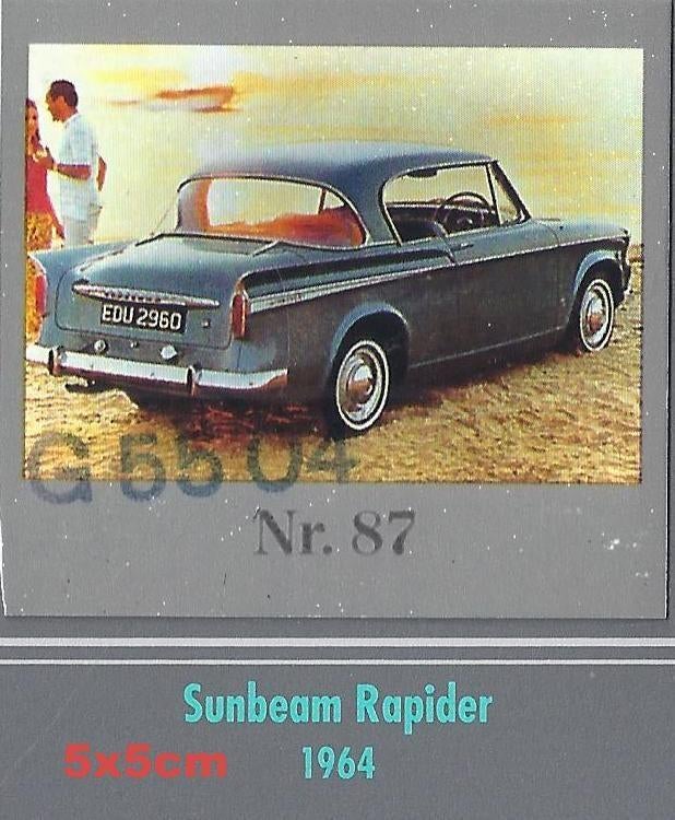 Vp63 autokaartje 87 sunbeam rapider --- 1964, Verzamelen, Ophalen of Verzenden, Zo goed als nieuw, Auto's
