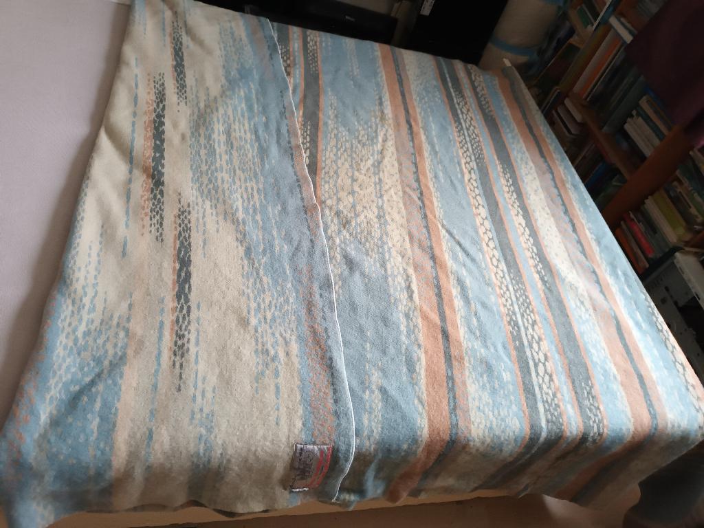 Grote Blauw wit wollen deken strepen.232-178cm Wolfederatie, Gebruikt, Blauw, Tweepersoons, Ophalen of Verzenden