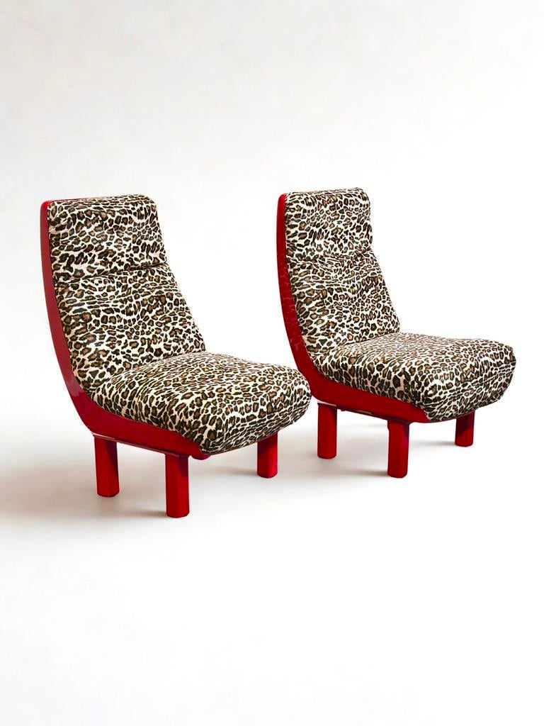 Set van 2 Italiaanse vintage loungechairs, Ophalen of Verzenden, Zo goed als nieuw, Rood, Stof