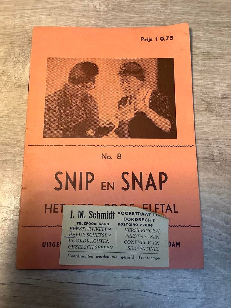 Snip en Snap revue conference boekje Schmidt Dordrecht, Boeken, Ophalen of Verzenden, Gelezen