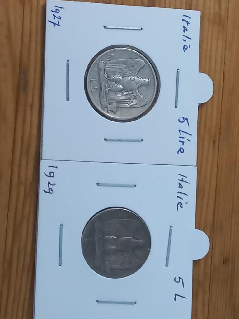 Italia 5 lire 1927-1929, Ophalen of Verzenden, Overige landen, Zilver