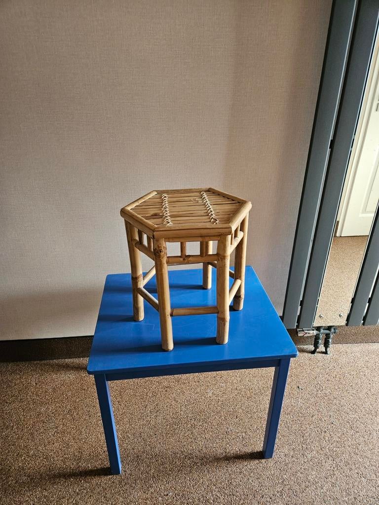 Bamboe tafeltje / stoeltje, Ophalen, Gebruikt, Bruin, Vintage