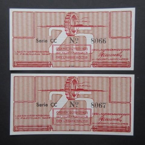 2 x 25 Cent 1944 Westerbork UNC [Opvolgende Serienummers], Postzegels en Munten, Bankbiljetten | Nederland, Verzenden, Setje