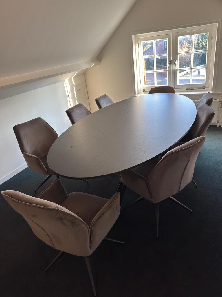 Ovale design eettafel 250 x 128cm–zwart onderstel–1 jaar oud, Huis en Inrichting, Tafels | Eettafels, Ophalen, 100 tot 150 cm