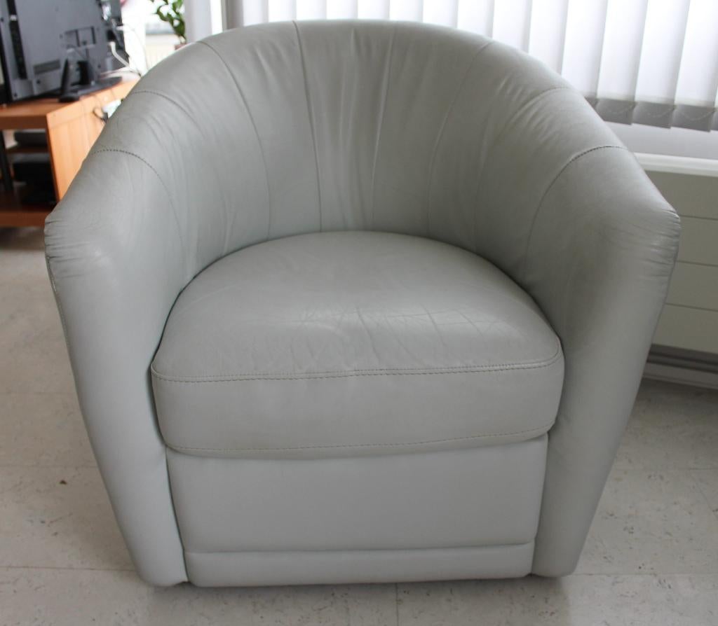 Natuzzi Draaifauteuil fauteuil stoel leder leer, lichtgrijs, Ophalen, Gebruikt, Minder dan 75 cm, Leer