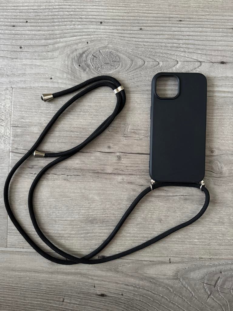 Zwart Telefoonkoord Hoesje - iPhone 13, Ophalen of Verzenden, Zo goed als nieuw, IPhone 13, Hoesje of Tasje