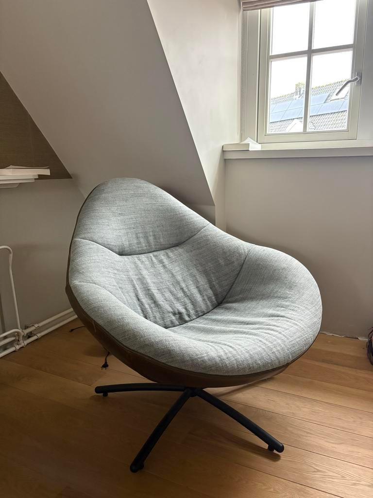 Mooie Hidde Soft fauteuil Label van den Berg- Linnen/Leer, Huis en Inrichting, Ophalen of Verzenden, Zo goed als nieuw, Leer, 75 tot 100 cm