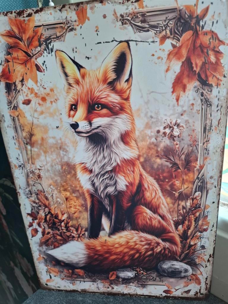 Vos op herfstachtergrond, Huis en Inrichting, Woonaccessoires | Wanddecoraties, Zo goed als nieuw, Ophalen of Verzenden