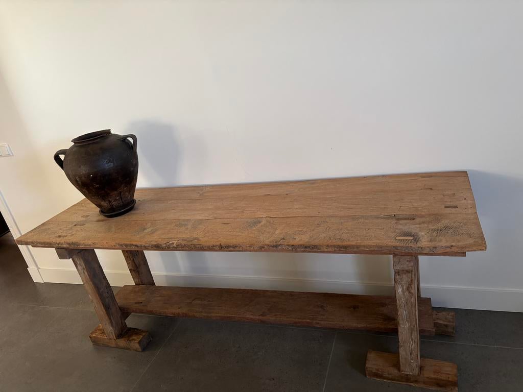 Rustieke Houten Tafel / Console Tafel, Huis en Inrichting, Tafels | Sidetables, Ophalen, Antiek. Tafel is van Hoffz, Gebruikt