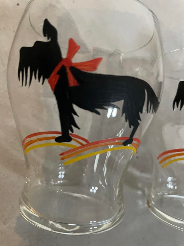 Vintage handgeschilderde Boheemse glazen set; kan + 2 glazen, Verzamelen, Ophalen of Verzenden, Zo goed als nieuw, Overige typen