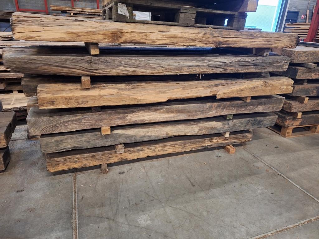 Oude eiken BLANKE  balken  Spoorbielzen  Geborsteld, Ophalen of Verzenden, Gebruikt, Hout, Biels