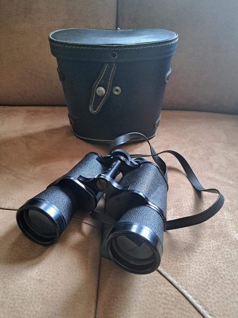 Vintage Mounty 7x50 Verrekijker met Tas, Ophalen of Verzenden, Gebruikt, Minder dan 8x, Porro (met knik)