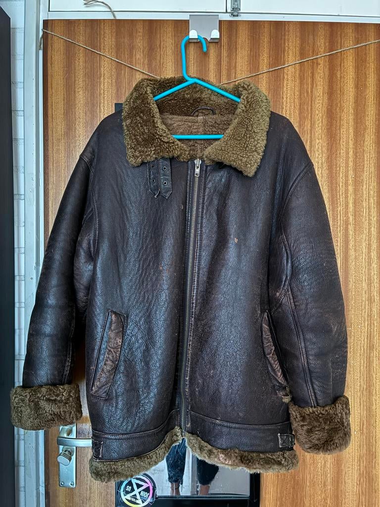 Vintage Mays&Rose Leren Jas met Lamswol Voering, Ophalen of Verzenden, Gedragen, Overige maten, Bruin